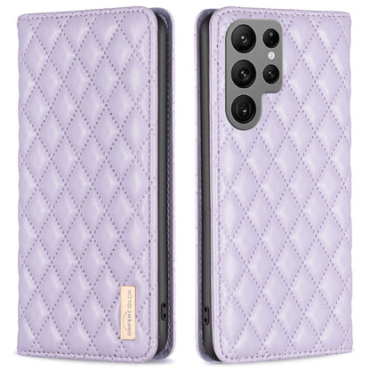 BINFEN COLOR BF Style-16 For Samsung Galaxy S25 Ultra Case Card Slots Rhombus Leather Cover