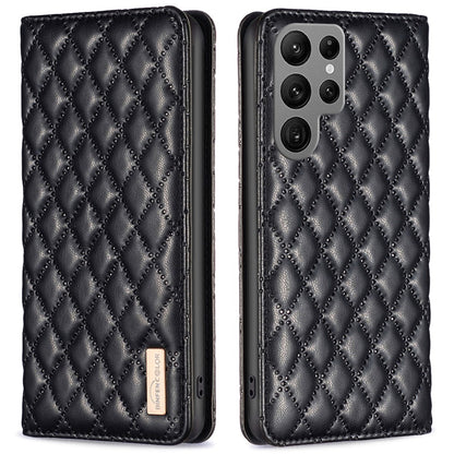 BINFEN COLOR BF Style-16 For Samsung Galaxy S25 Ultra Case Card Slots Rhombus Leather Cover