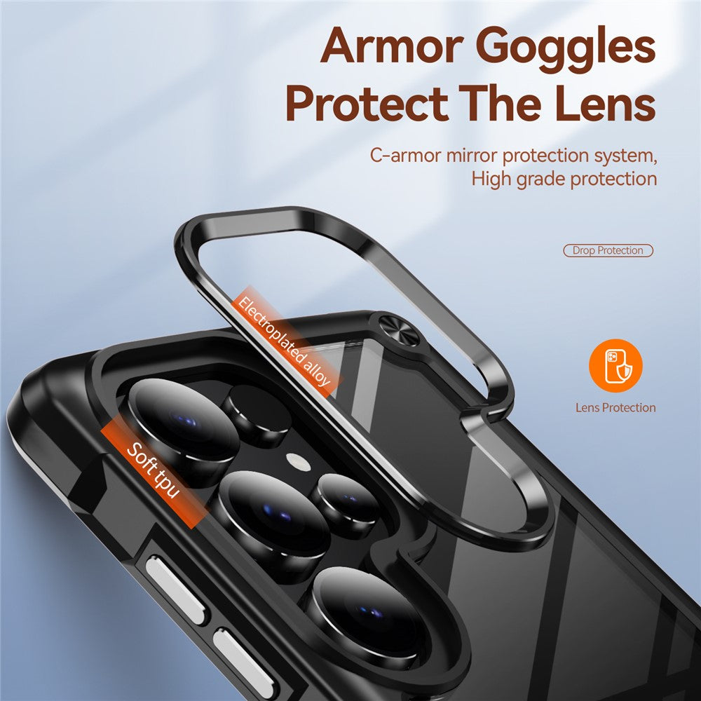 For Samsung Galaxy S25 Ultra Case Anti-Drop Alloy Lens Frame PC+TPU Phone Cover