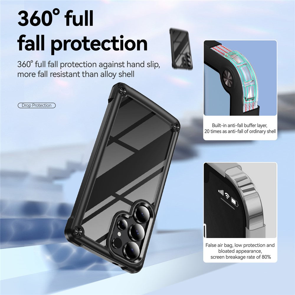 For Samsung Galaxy S25 Ultra Case Anti-Drop Alloy Lens Frame PC+TPU Phone Cover