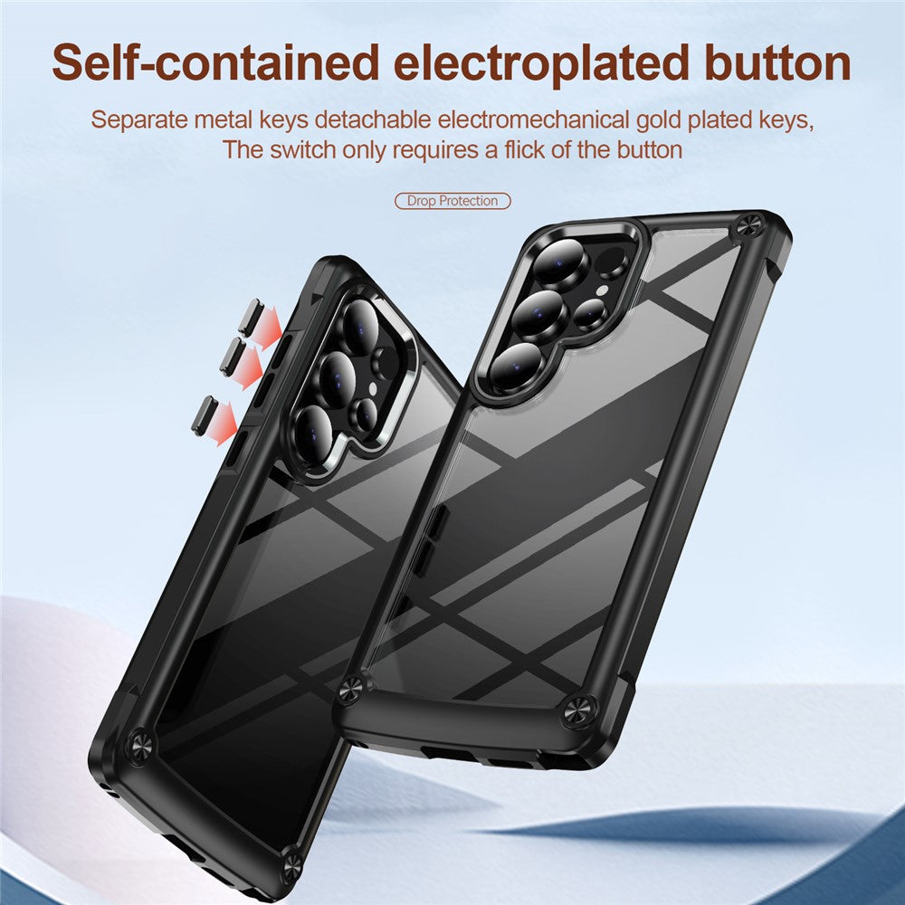 For Samsung Galaxy S25 Ultra Case Anti-Drop Alloy Lens Frame PC+TPU Phone Cover