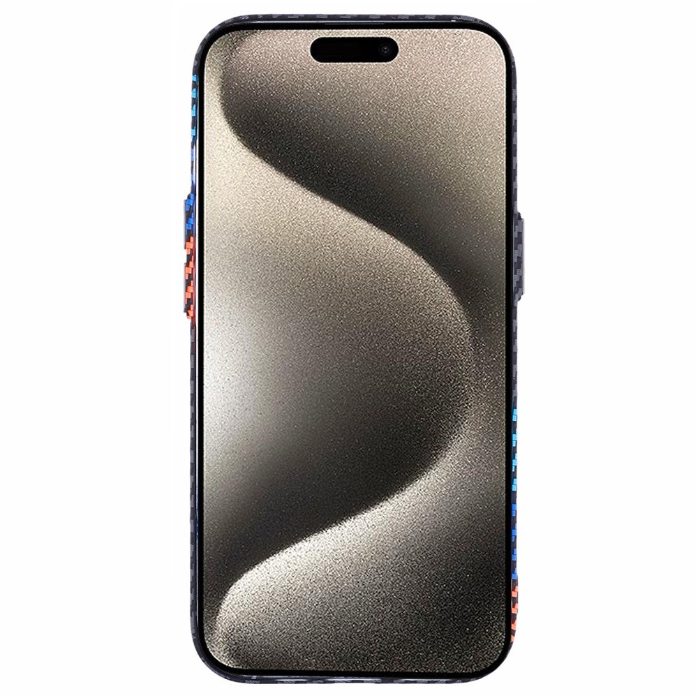 For iPhone 15 Case Compatible with MagSafe Carbon Fiber Texture Water-Transfer PC Phone Cover
