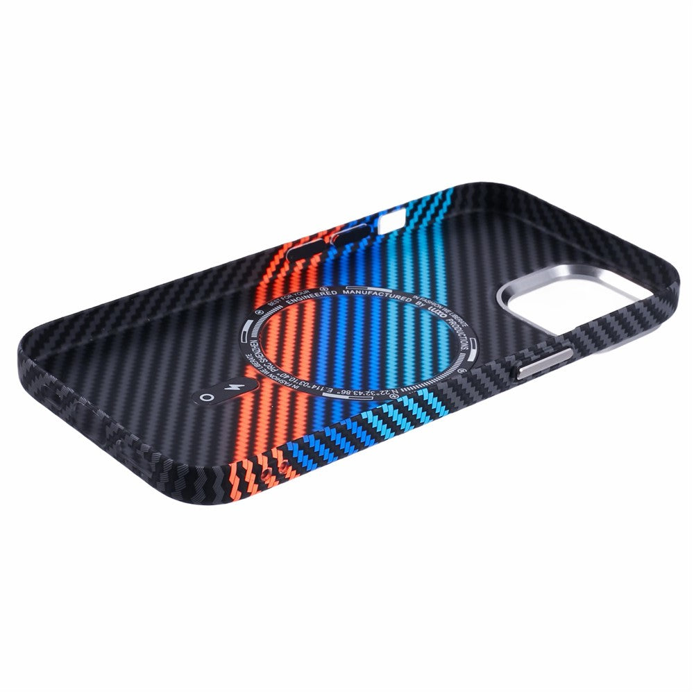 For iPhone 15 Case Compatible with MagSafe Carbon Fiber Texture Water-Transfer PC Phone Cover