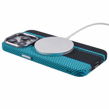 For iPhone 15 Pro Case Compatible with MagSafe Carbon Fiber Texture Water-Transfer PC Phone Cover