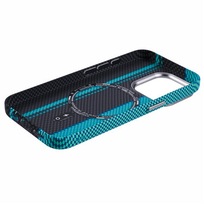 For iPhone 15 Pro Case Compatible with MagSafe Carbon Fiber Texture Water-Transfer PC Phone Cover