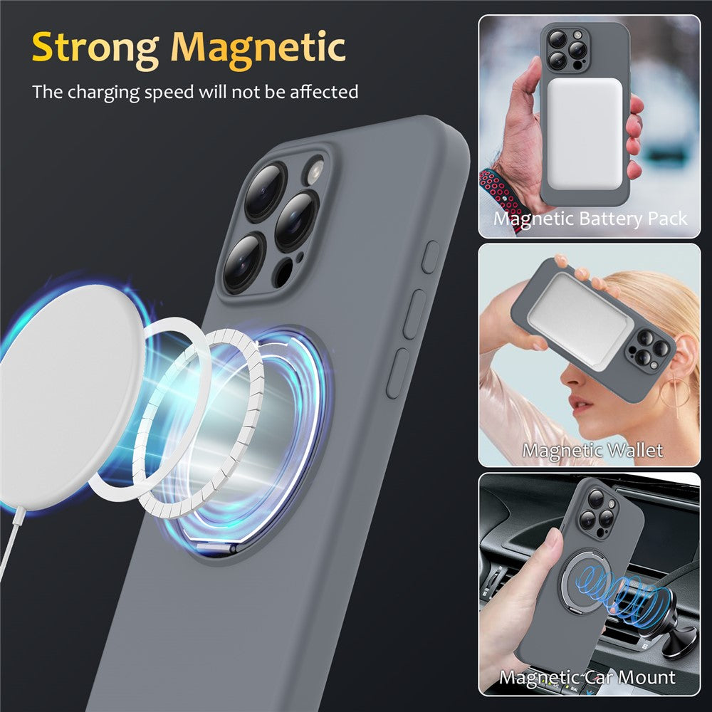 For iPhone 14 Pro Case Compatible with MagSafe Rotating Metal Kickstand PC + Silicone Phone Cover
