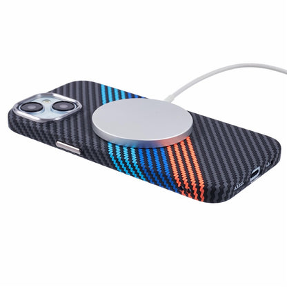 For iPhone 14 Case Compatible with MagSafe Carbon Fiber Texture Water-Transfer PC Phone Cover
