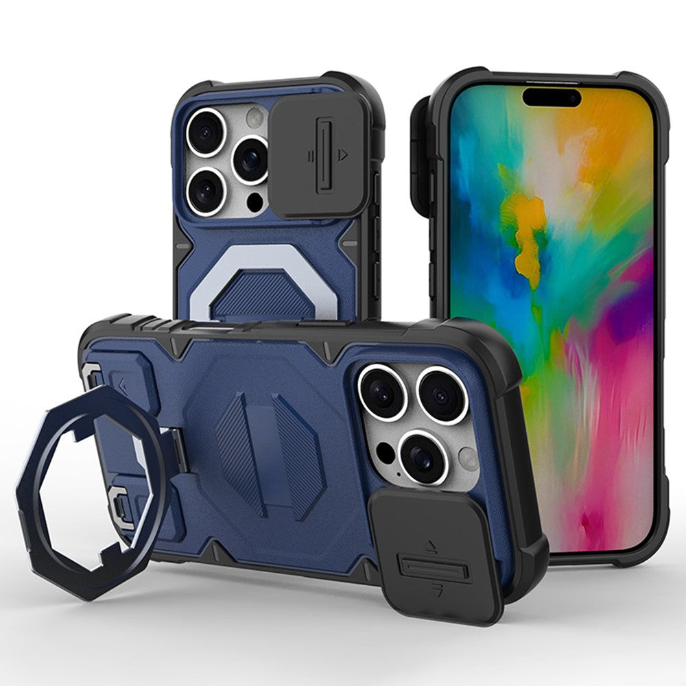 For iPhone 16 Pro Max Case Compatible with MagSafe PC+TPU Kickstand Phone Cover with Lanyard