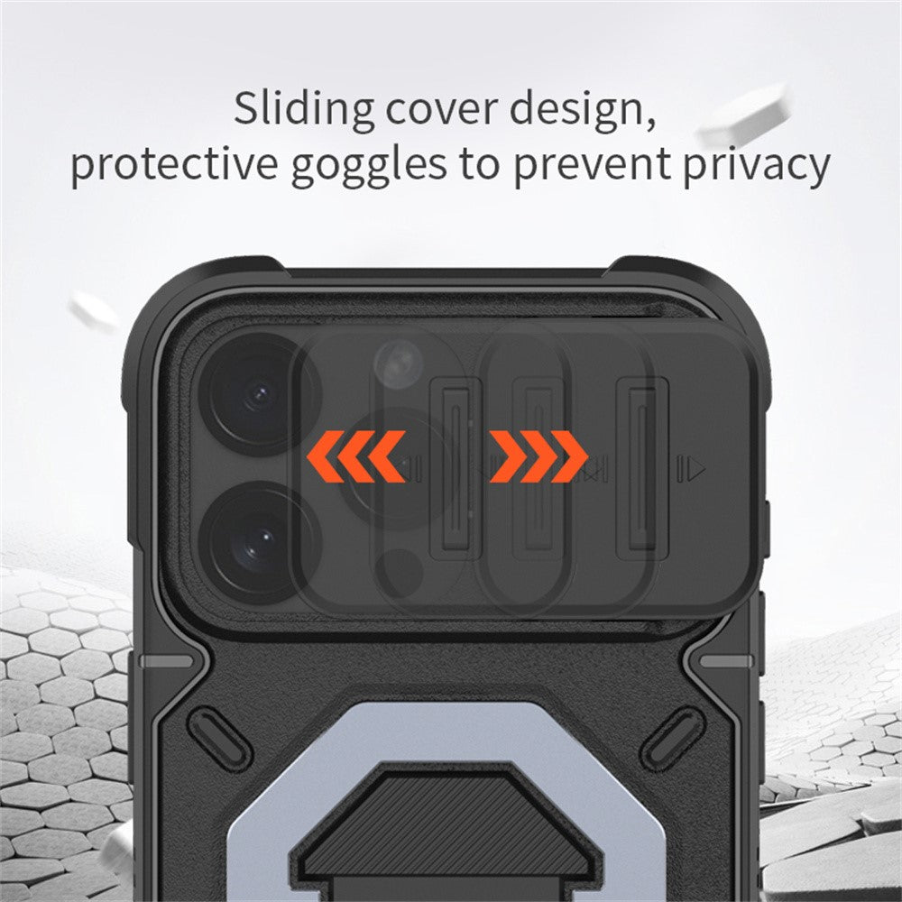 For iPhone 15 Pro Case Compatible with MagSafe Camera Lens Guard PC+TPU Kickstand Phone Cover with Lanyard