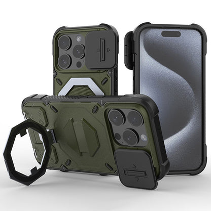 For iPhone 15 Pro Case Compatible with MagSafe Camera Lens Guard PC+TPU Kickstand Phone Cover with Lanyard