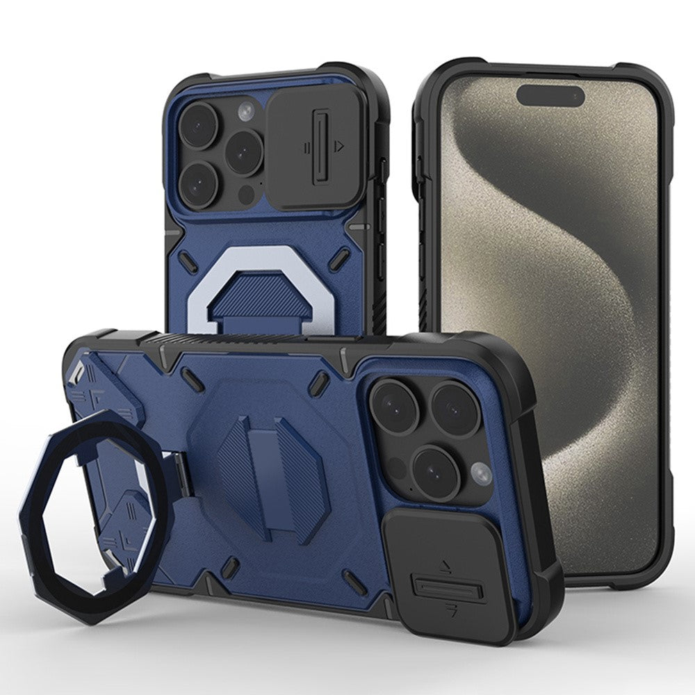 For iPhone 15 Pro Max Case Compatible with MagSafe PC+TPU Kickstand Phone Cover with Lanyard