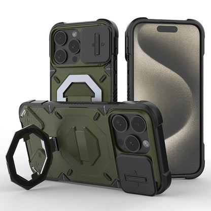 For iPhone 15 Pro Max Case Compatible with MagSafe PC+TPU Kickstand Phone Cover with Lanyard
