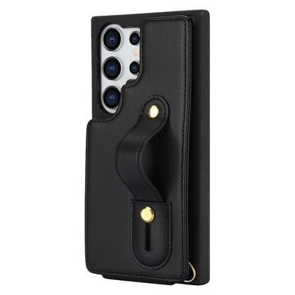 For Samsung Galaxy S25 Ultra Case Kickstand Card Slots Leather Coated TPU Cover with Shoulder Strap