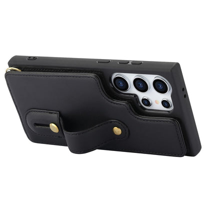 For Samsung Galaxy S25 Ultra Case Kickstand Card Slots Leather Coated TPU Cover with Shoulder Strap