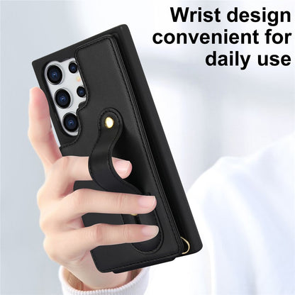 For Samsung Galaxy S25 Ultra Case Kickstand Card Slots Leather Coated TPU Cover with Shoulder Strap