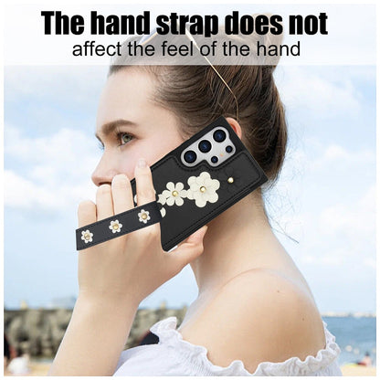 SY-001 For Samsung Galaxy S25 Ultra Case Card Slots Leather Coated TPU Flower Phone Cover