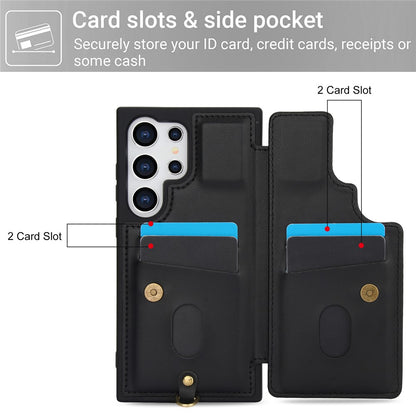 SY-001 For Samsung Galaxy S25 Ultra Case Card Slots Leather Coated TPU Flower Phone Cover