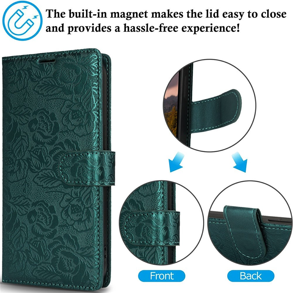 For iPhone 14 / 13 Case with Hand Strap Flower Imprint Leather Wallet Phone Cover