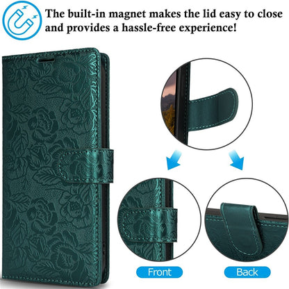 For iPhone 14 / 13 Case with Hand Strap Flower Imprint Leather Wallet Phone Cover