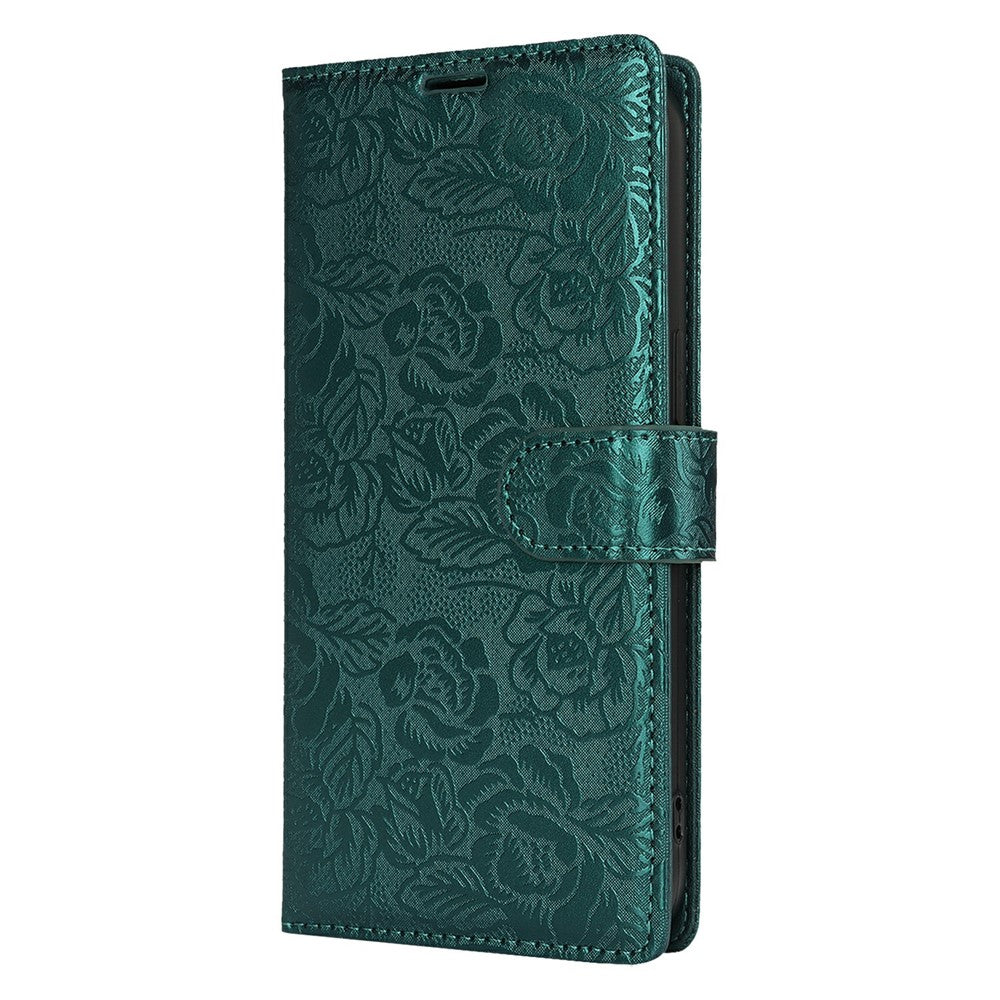 For iPhone 14 / 13 Case with Hand Strap Flower Imprint Leather Wallet Phone Cover
