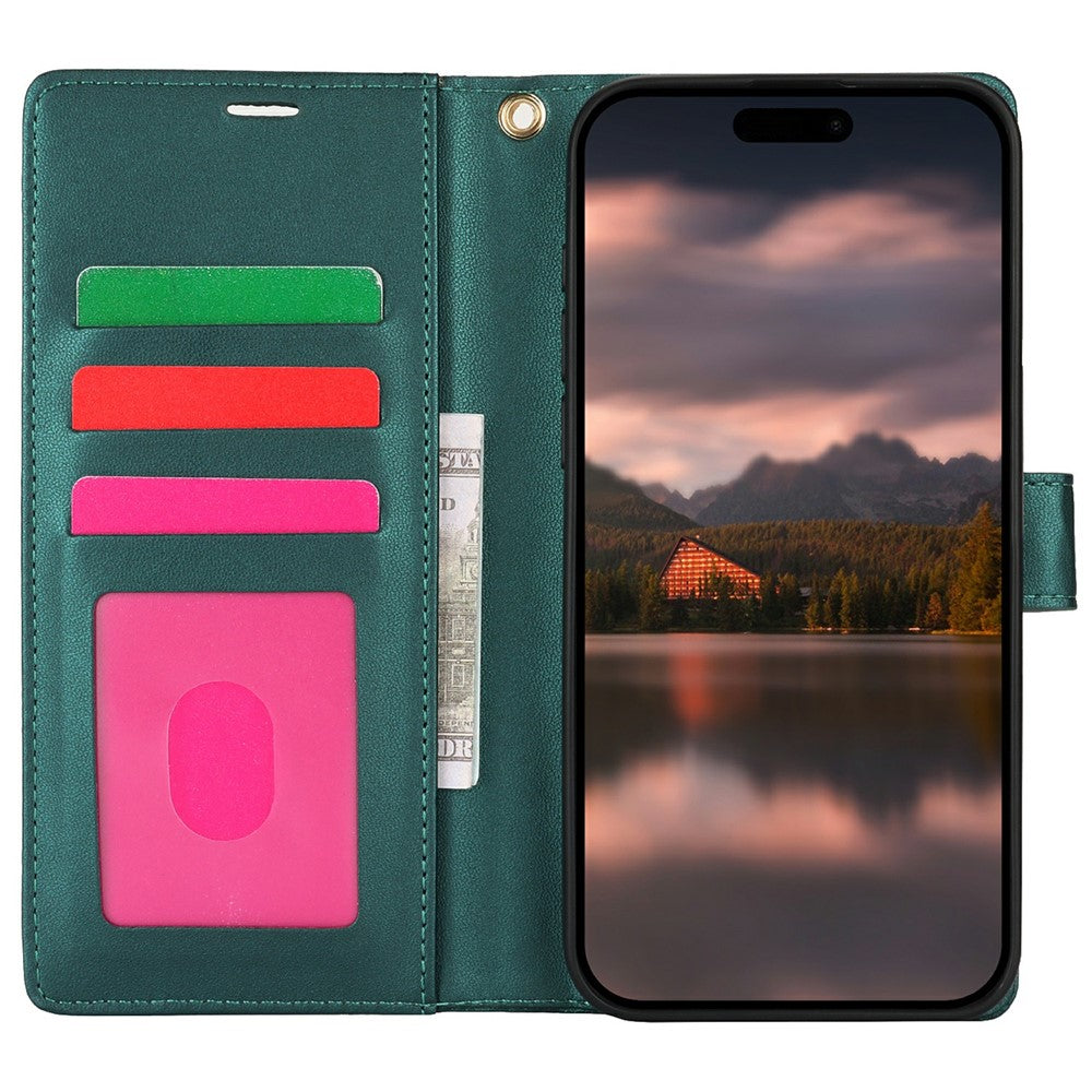 For iPhone 14 / 13 Case with Hand Strap Flower Imprint Leather Wallet Phone Cover