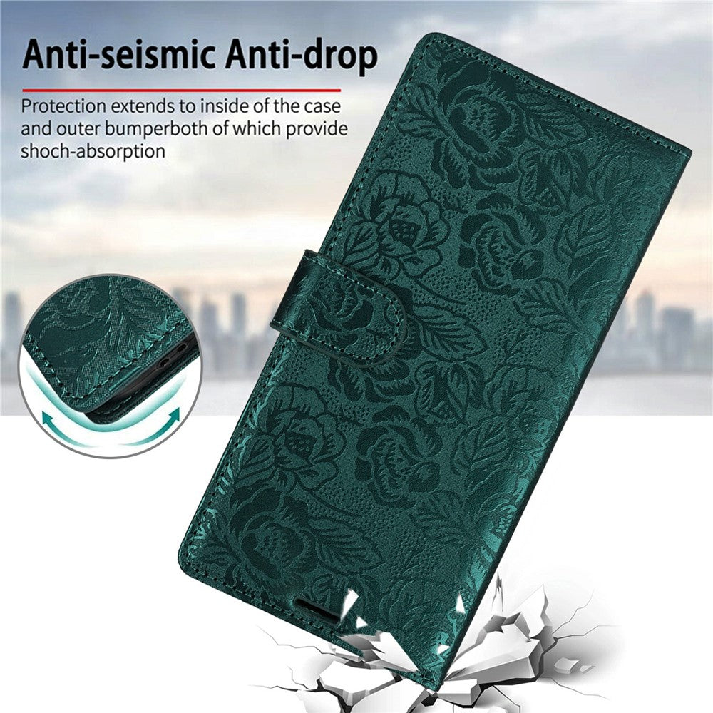 For iPhone 14 / 13 Case with Hand Strap Flower Imprint Leather Wallet Phone Cover