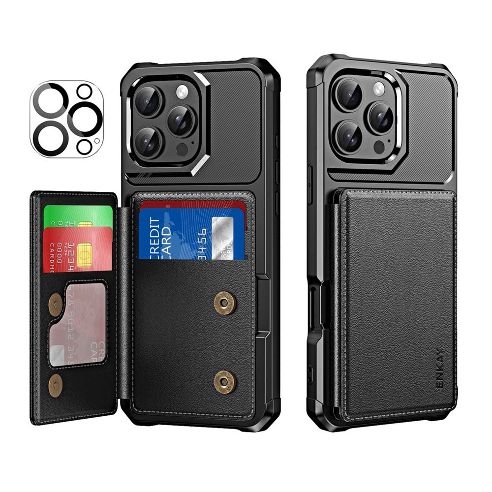 ENKAY For iPhone 14 Pro  Hat-Prince Wallet Card Slot Kickstand PU Leather +TPU Back Phone Cover with Camera Lens Film