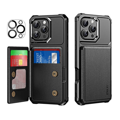 ENKAY For iPhone 14 Pro  Hat-Prince Wallet Card Slot Kickstand PU Leather +TPU Back Phone Cover with Camera Lens Film