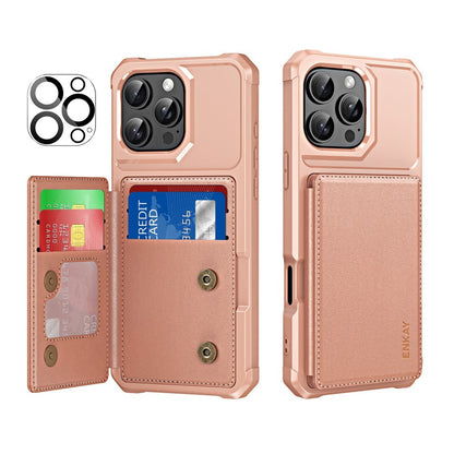 ENKAY For iPhone 14 Pro  Hat-Prince Wallet Card Slot Kickstand PU Leather +TPU Back Phone Cover with Camera Lens Film