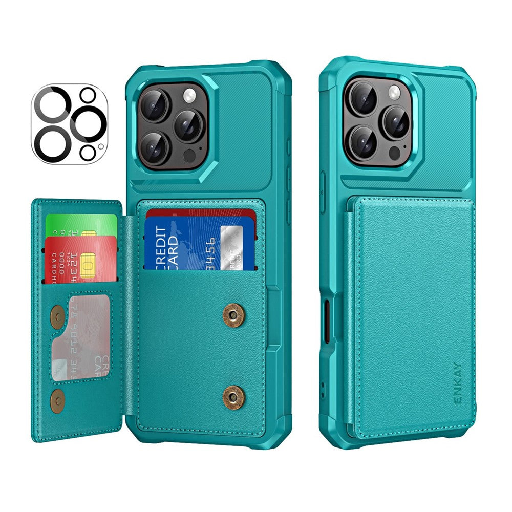 ENKAY For iPhone 14 Pro  Hat-Prince Wallet Card Slot Kickstand PU Leather +TPU Back Phone Cover with Camera Lens Film