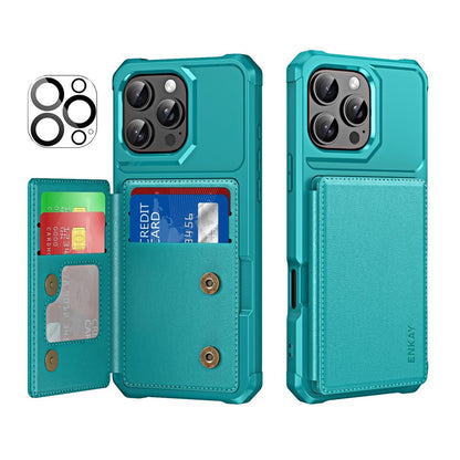 ENKAY For iPhone 14 Pro  Hat-Prince Wallet Card Slot Kickstand PU Leather +TPU Back Phone Cover with Camera Lens Film