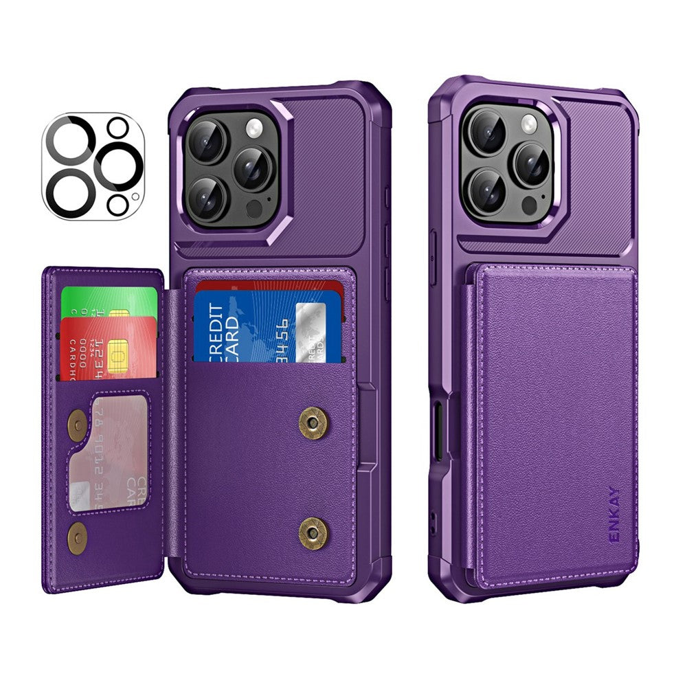 ENKAY For iPhone 14 Pro  Hat-Prince Wallet Card Slot Kickstand PU Leather +TPU Back Phone Cover with Camera Lens Film