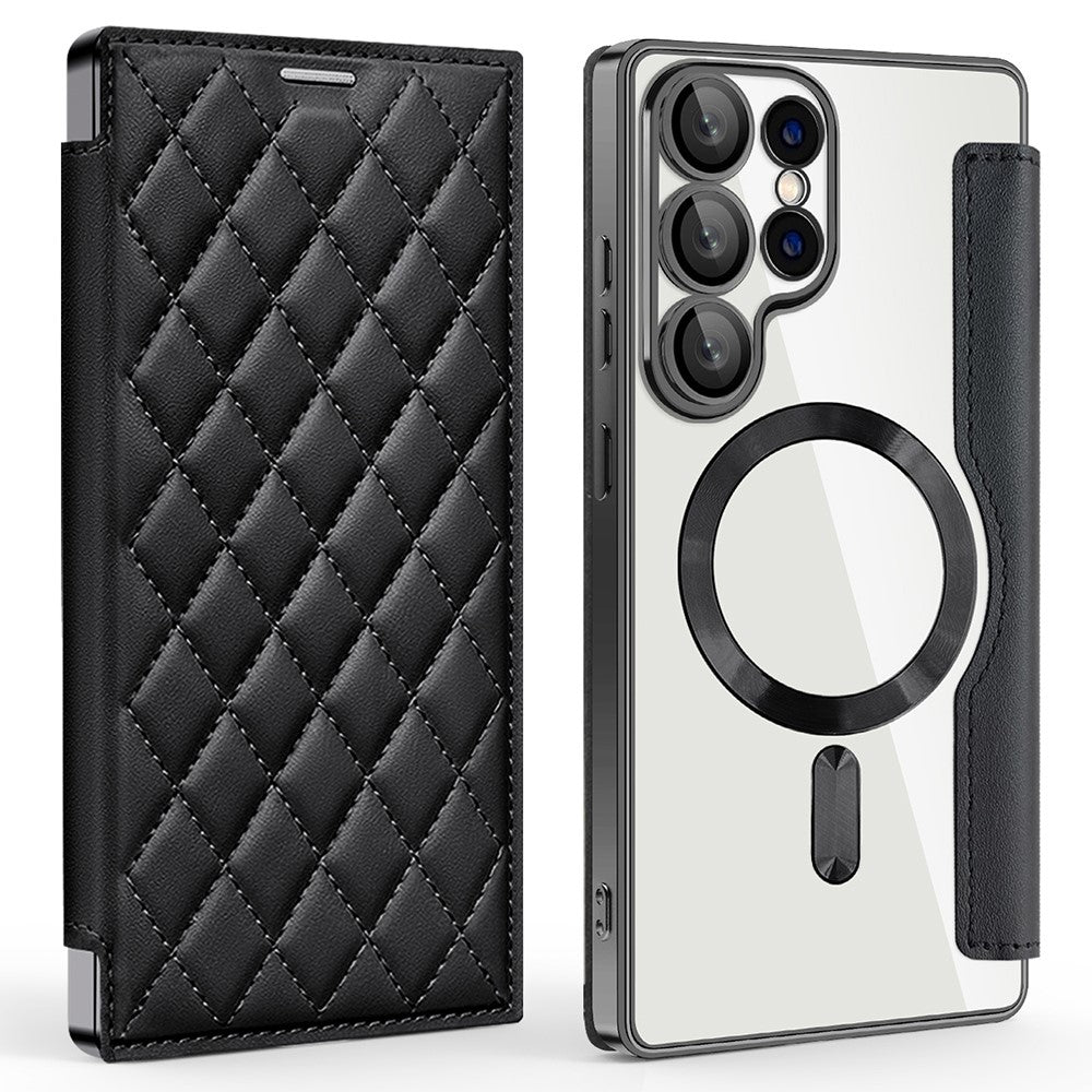 For Samsung Galaxy S25 Ultra Magnetic Case Rhombus PU Leather Phone Cover