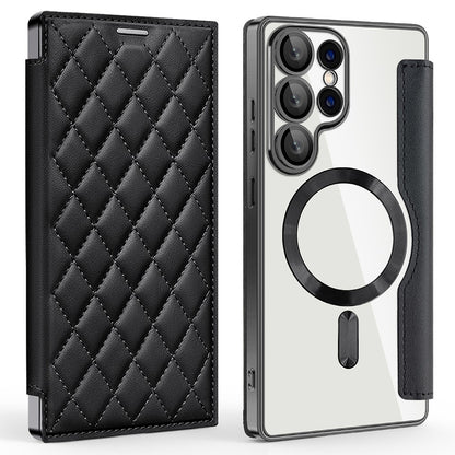 For Samsung Galaxy S25 Ultra Magnetic Case Rhombus PU Leather Phone Cover