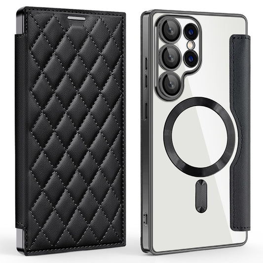 For Samsung Galaxy S25 Ultra Magnetic Case Rhombus PU Leather Phone Cover