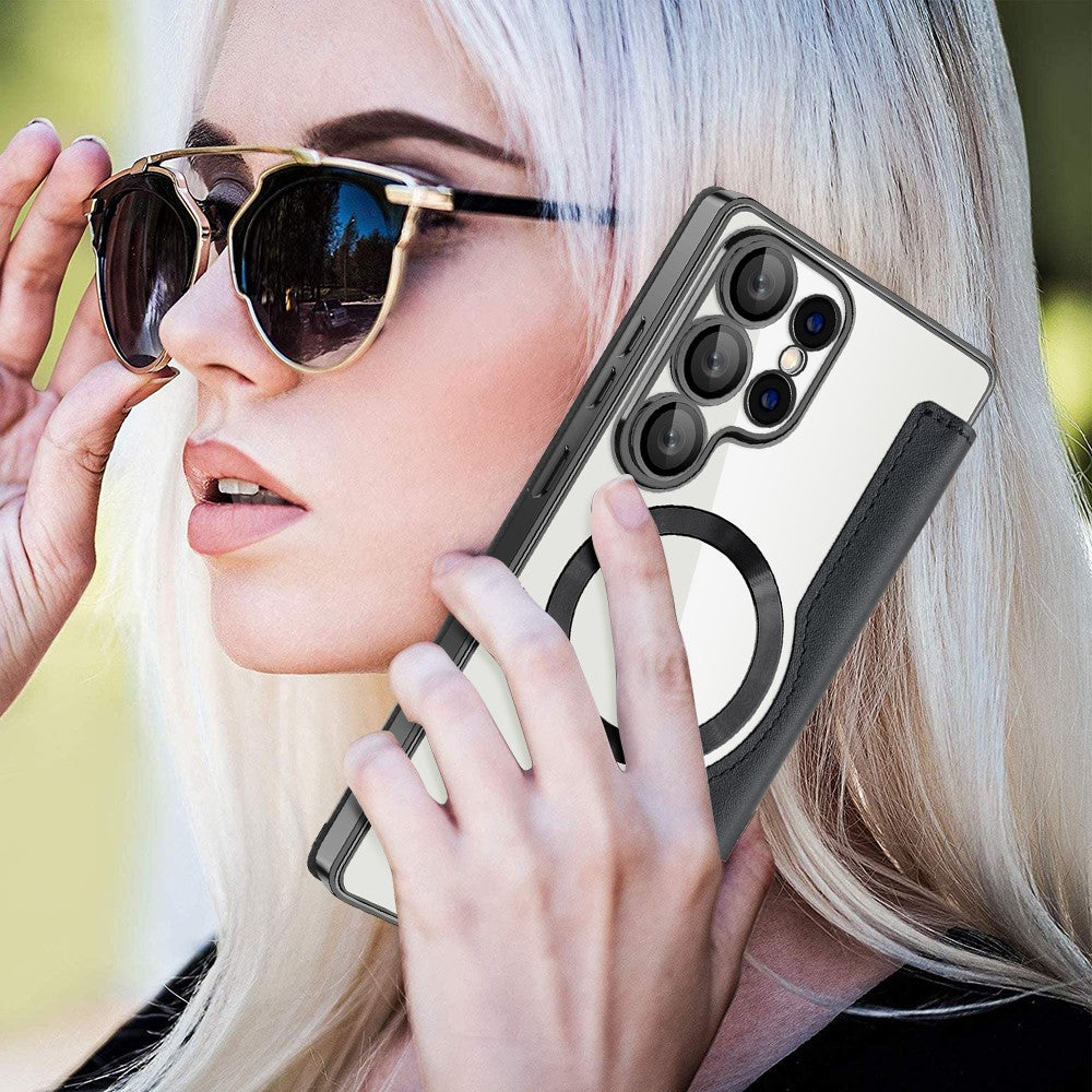 For Samsung Galaxy S25 Ultra Magnetic Case Rhombus PU Leather Phone Cover
