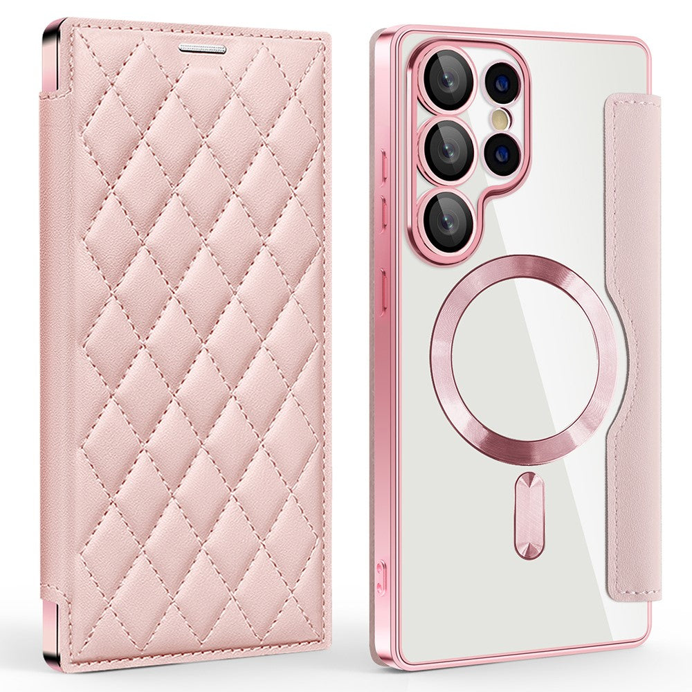 For Samsung Galaxy S25 Ultra Magnetic Case Rhombus PU Leather Phone Cover