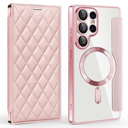 For Samsung Galaxy S25 Ultra Magnetic Case Rhombus PU Leather Phone Cover