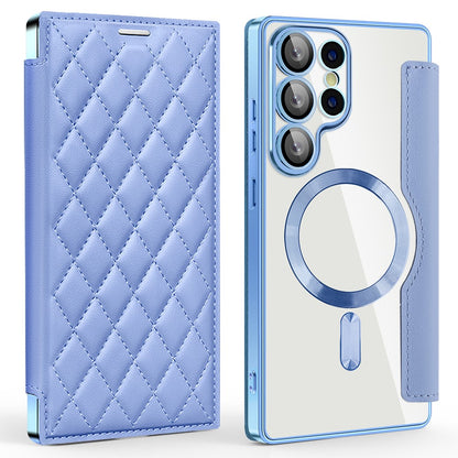 For Samsung Galaxy S25 Ultra Magnetic Case Rhombus PU Leather Phone Cover