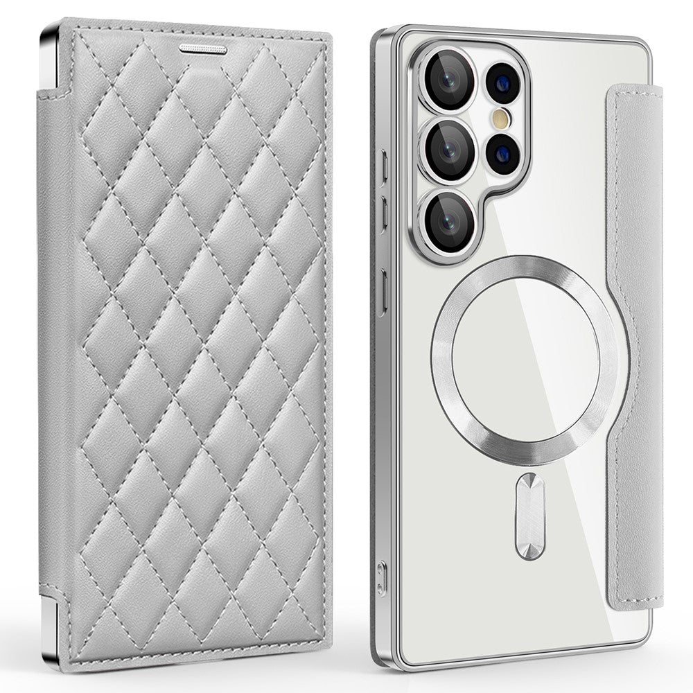 For Samsung Galaxy S25 Ultra Magnetic Case Rhombus PU Leather Phone Cover