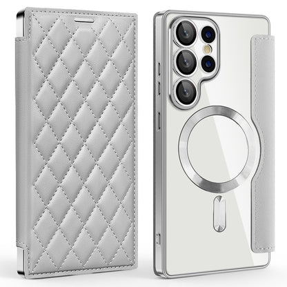 For Samsung Galaxy S25 Ultra Magnetic Case Rhombus PU Leather Phone Cover