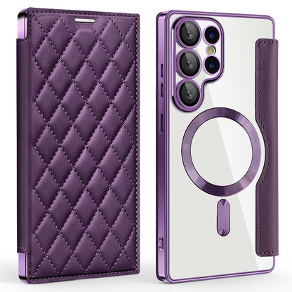 For Samsung Galaxy S25 Ultra Magnetic Case Rhombus PU Leather Phone Cover