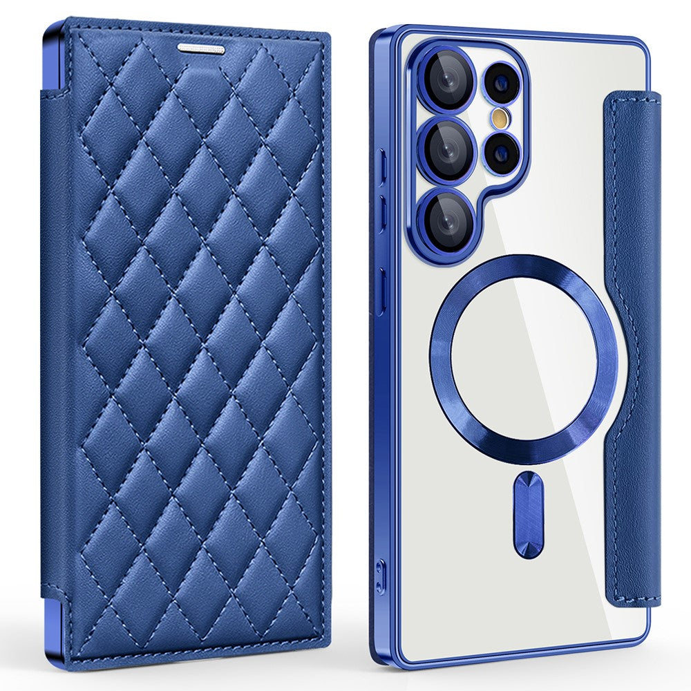 For Samsung Galaxy S25 Ultra Magnetic Case Rhombus PU Leather Phone Cover