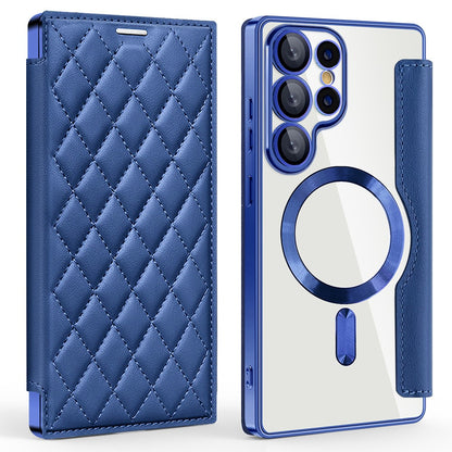For Samsung Galaxy S25 Ultra Magnetic Case Rhombus PU Leather Phone Cover