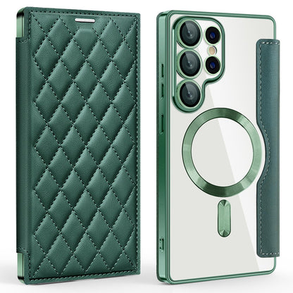 For Samsung Galaxy S25 Ultra Magnetic Case Rhombus PU Leather Phone Cover