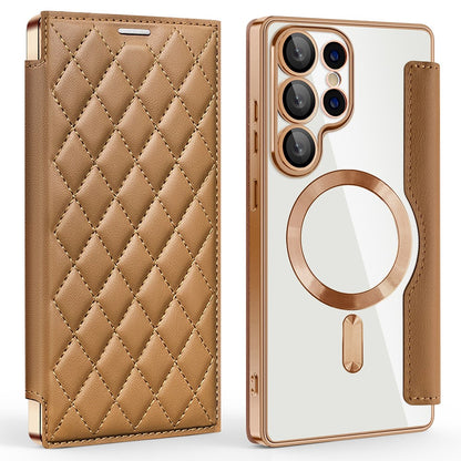 For Samsung Galaxy S25 Ultra Magnetic Case Rhombus PU Leather Phone Cover