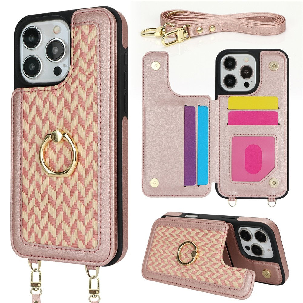 For iPhone 14 Pro Case with Card Holder, Kickstand, RFID Blocking PU+TPU Phone Back Cover