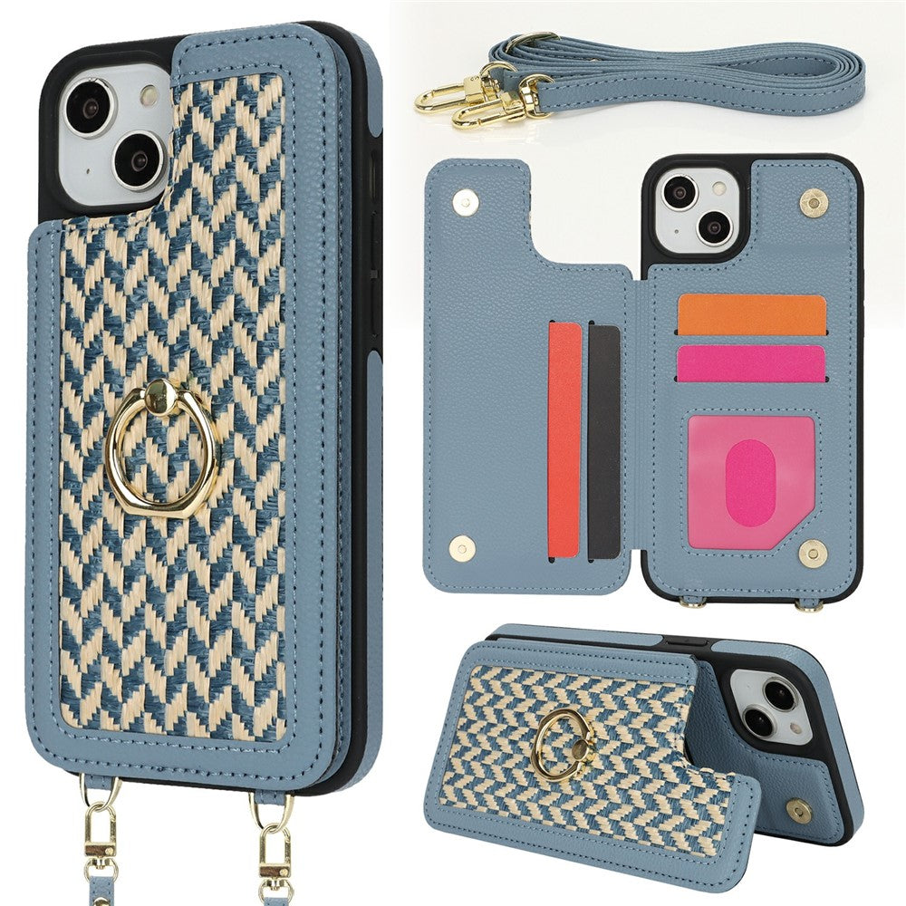 For iPhone 14  /  13 Case with Card Holder, Kickstand, RFID Blocking PU+TPU Phone Back Cover