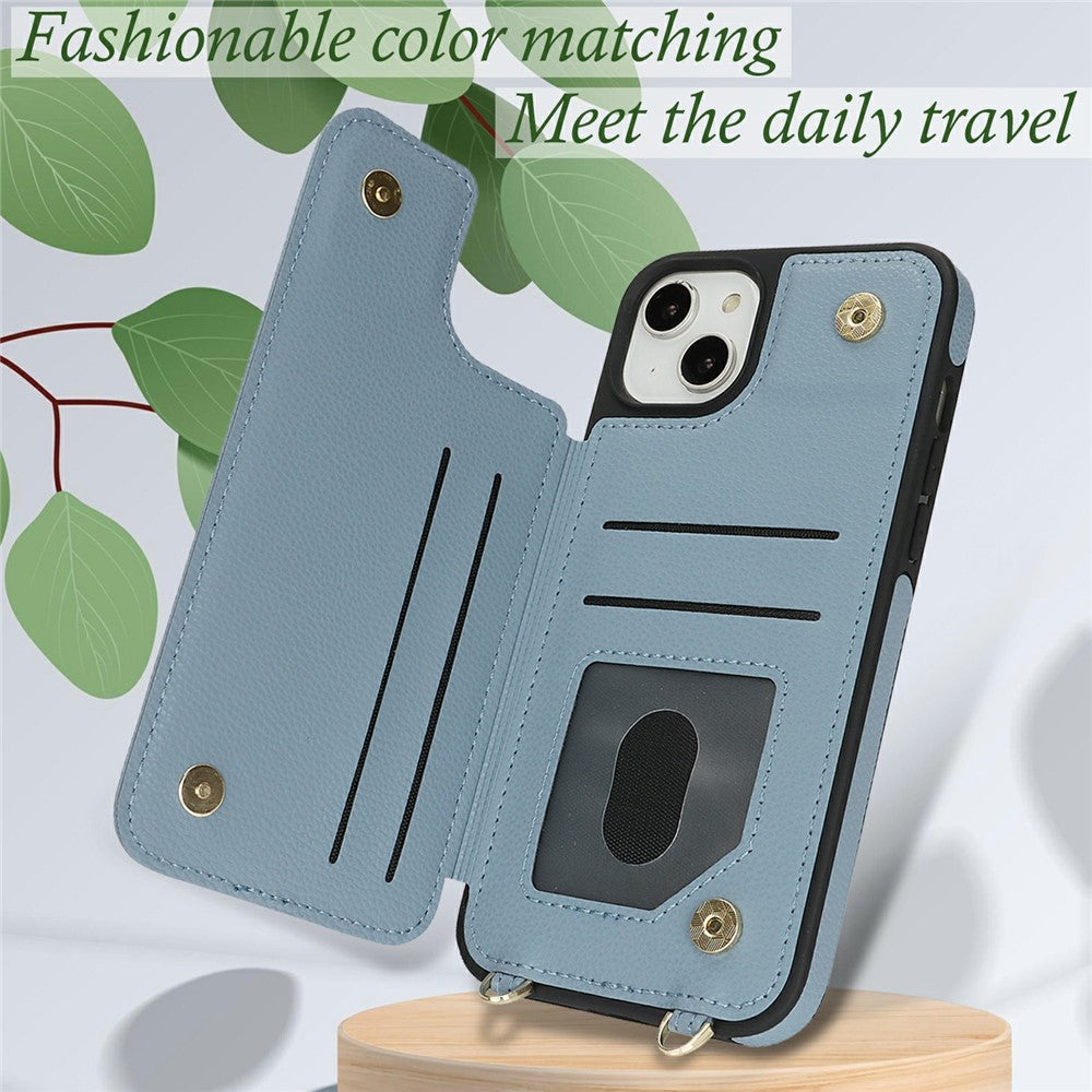 For iPhone 14  /  13 Case with Card Holder, Kickstand, RFID Blocking PU+TPU Phone Back Cover