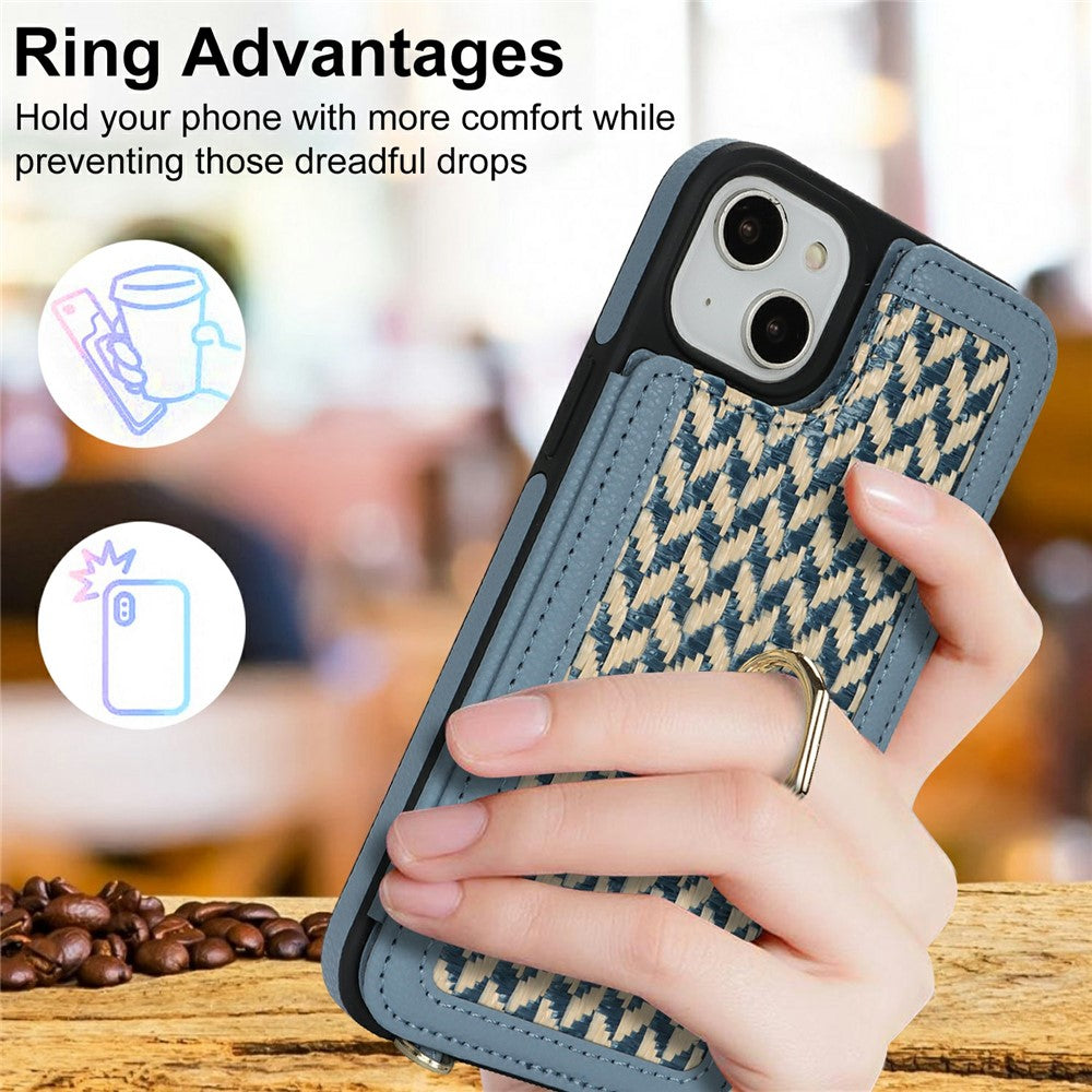 For iPhone 14  /  13 Case with Card Holder, Kickstand, RFID Blocking PU+TPU Phone Back Cover